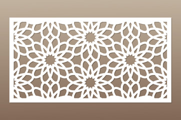 Template for cutting. Geometric flower pattern. Laser cut. Ratio 1:2. Vector illustration.