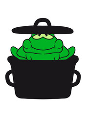 essen lecker hunger kochen chef koch schürze topf kochtopf sitzend frosch klein süß niedlich quak comic cartoon clipart