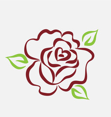 Rose flower, line art, vector