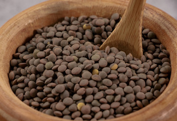 Natural lentils in bowl