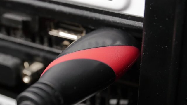 HDMI Cable Plug In Plug Out Macro Closeup Shot