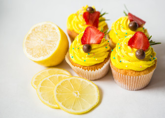 lemon cupcake with strawberries