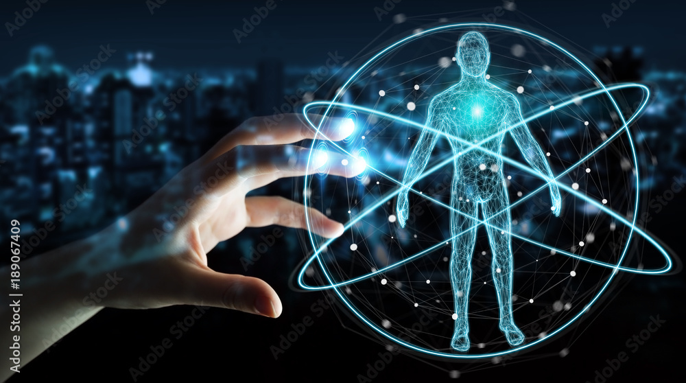 Aufkleber businessman using digital x-ray human body scan interface 3d rendering