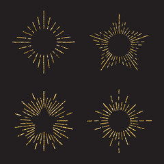 Sunburst gold glitter hand drawn vector set. Part six.