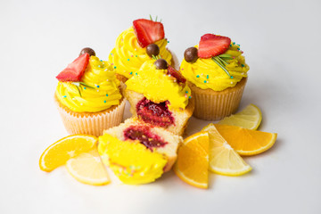 lemon cupcake with strawberries