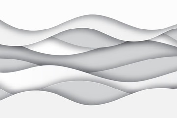 Modern paper art cartoon abstract white and gray  water waves. Realistic trendy craft style. Origami design template. Realistic trendy craft style.