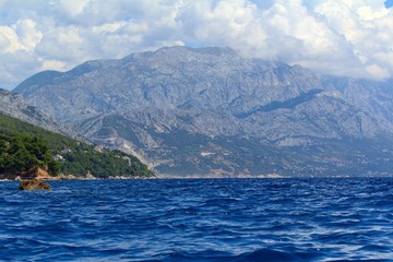 Beautiful view of the Adriatic Sea in Croatia in southern Dalmatia with Biokovo mountains 