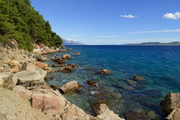 Beautiful view of the Adriatic Sea in Croatia in southern Dalmatia with Biokovo mountains 
