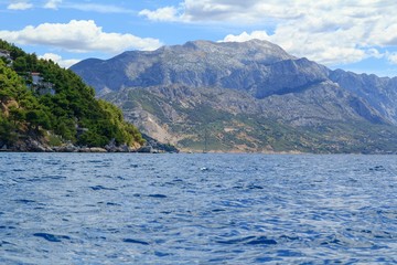 Beautiful view of the Adriatic Sea in Croatia in southern Dalmatia with Biokovo mountains 