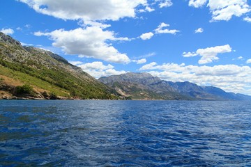 Beautiful view of the Adriatic Sea in Croatia in southern Dalmatia with Biokovo mountains 