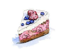 hand drawn painted watercolor sketch of isolated pie on white background