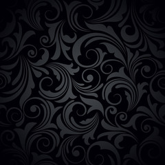 Vector black seamless floral pattern.