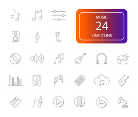 Line icons set. Music pack. Vector illustration	