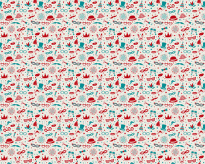 Fototapeta na wymiar Party background - seamless pattern with funny costumes. Vector.