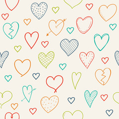 Wrapping paper with cute hand drawn hearts - Valentine's Day, Mother's Day and Women's Day. Vector.
