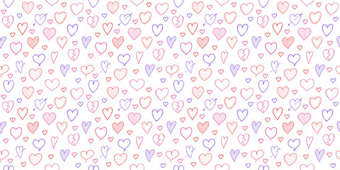 Wrapping paper with cute hand drawn hearts - Valentine's Day, Mother's Day and Women's Day. Vector.