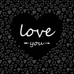 Valentine's Day - concept of card with hand drawn hearts. Vector.