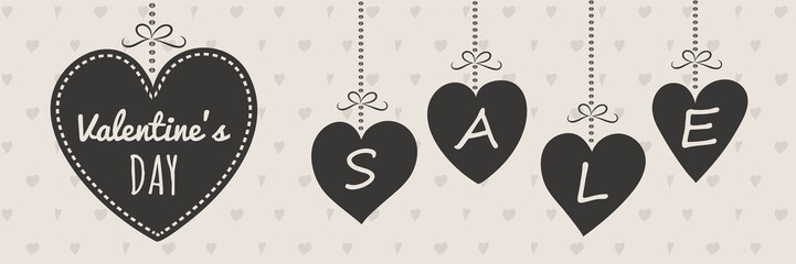 Valentine's Day Sale - banner with hand drawn hearts. Vector.