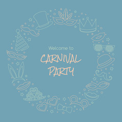 Carnival Party - card with funny costumes. Vector.