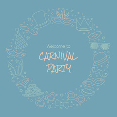 Carnival Party - card with funny costumes. Vector.