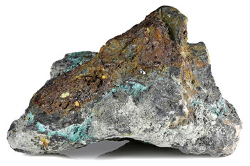 copper ore from Inzell/ Germany isolated on white background