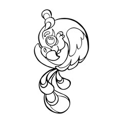 Cute vector parrot on white background. Hand-drawn illustration in the style of a cartoon or doodle, laconic stylization of a tropical bird.