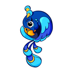 Cute vector parrot on white background. Hand-drawn illustration in the style of a cartoon or doodle, laconic stylization of a tropical bird.