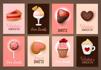 Set of Valentine`s day brochures. Vector templates. Valentine`s day  backgrounds. 