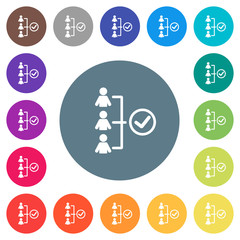 Successful teamwork flat white icons on round color backgrounds