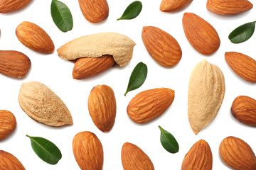 almonds isolated on white background top view