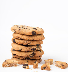 Chocolate chip cookies isolated on white background