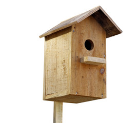 Wooden birdhouse isolated on white