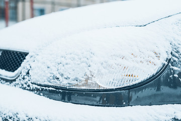 car in snow close up