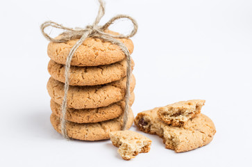 Chocolate chip cookies isolated on white background