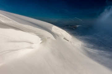 Snow formation created by the wind, mountain landscape