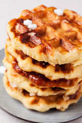 Homemade Belgian Liege or sugar waffles, shallow DOF
