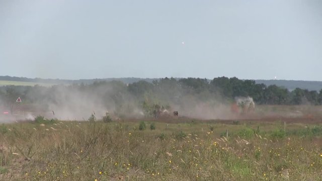 War shooting and smoke, an explosion on the battlefield
