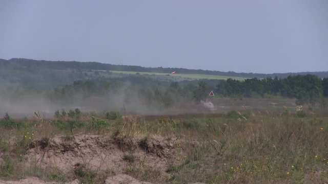 War shooting and smoke, an explosion on battlefield