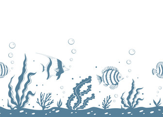 Underwater hand drawn seamless pattern. Vector illustration.