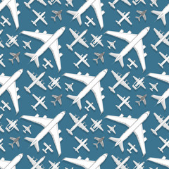 Airplane seamless pattern background vector illustration top view plane and aircraft transportation travel way design journey object.