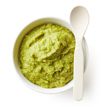 Green Peas And Broccoli Baby Puree Isolated On White