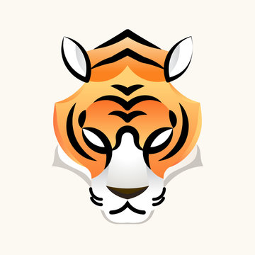 Tiger minimal head face logo for design icon and mascot, vector illustration