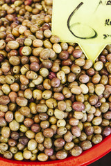 Fresh olives on the farmers market of Istanbul, Turkey.