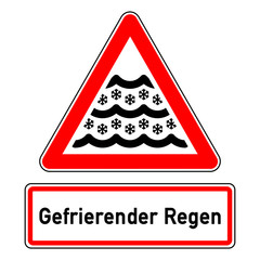 ncsc16 NewCombinationSignCaution ncsc - Achtung - Rutschgefahr / Schleudergefahr - Unwetterwarnung / dreieckig - Wetterkennzeichnung mit Text: Gefrierender Regen - quadrat xxl schwarz rot - g5826