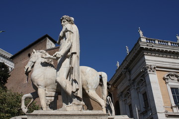 Fototapeta na wymiar Piazza del Campidoglio - Statue of Castor at the Cordonata stairs in Rome, Italy