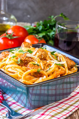 Pasta with tomato sauce and meatballs