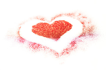 Red glitter heart on a white background for Valentines Day