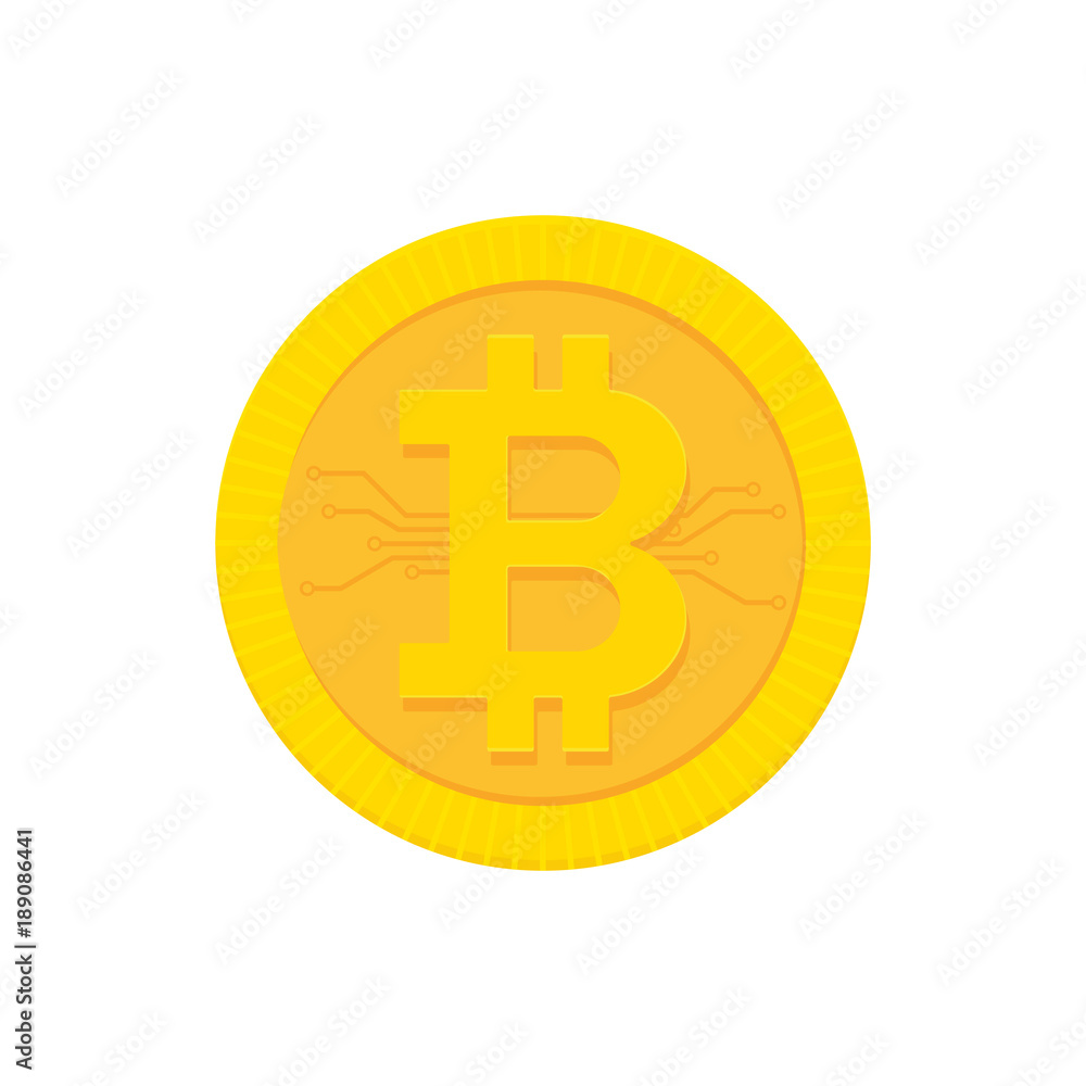 Poster bitcoin digital currency icon with circuit board elements inside. vector illustration in flat style