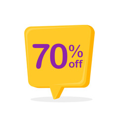 70 percent off speech bubble, sticker, label or icon with shadow for your design. vector illustration