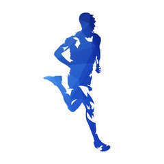 Marathon runner, abstract blue polygonal vector silhouette. Run